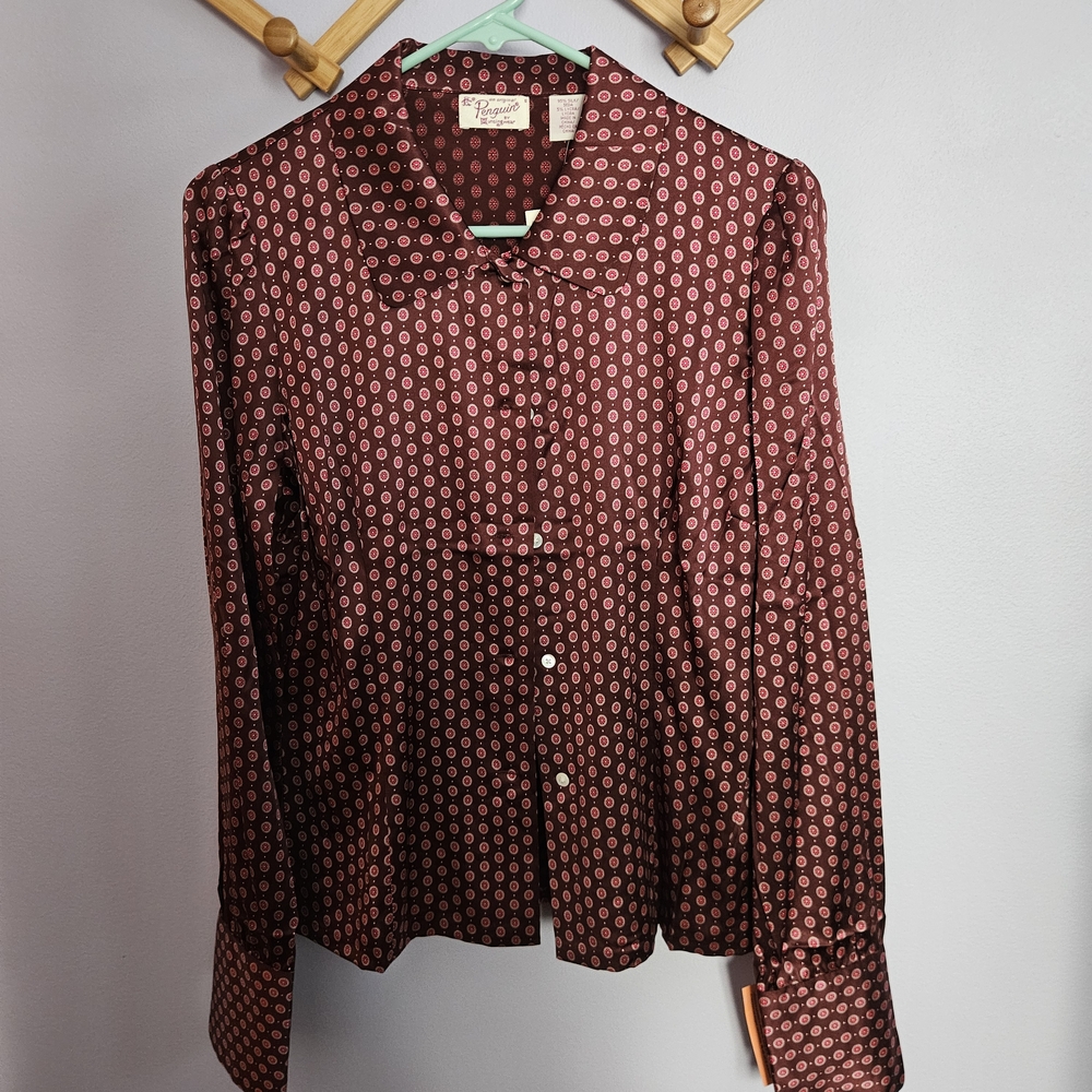 Women's Burgundy Patterned Button Down Shirt
